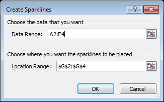 Select the cells where you want the sparklines to appear.