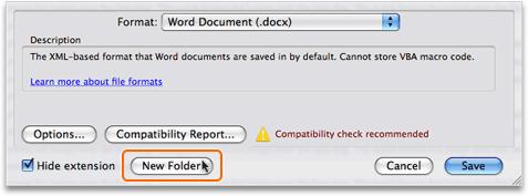 In the New Folder dialog box, type Word Practice Folder, and then click Create. Click Save.