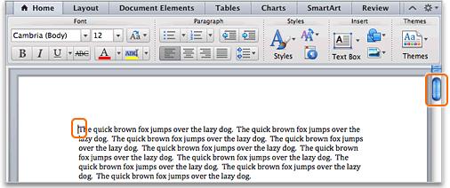 Drag the scrollbar to the top of the document, and then click at the beginning of