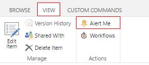 Alerts for Calendar Entries 1. Click on Calendar in the Quick Launch Bar. 2. Navigate to the desired calendar entry and click on the entry s title. Figure 48 3. In the ribbon, click the View tab. 4. Click the Alert Me icon.