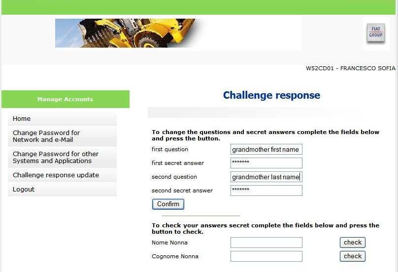 /03/2010 We recommend that, once you enter the questions and the secret answers, you log on again to the page of "Challenge response update" where you can verify the correctness of answers to