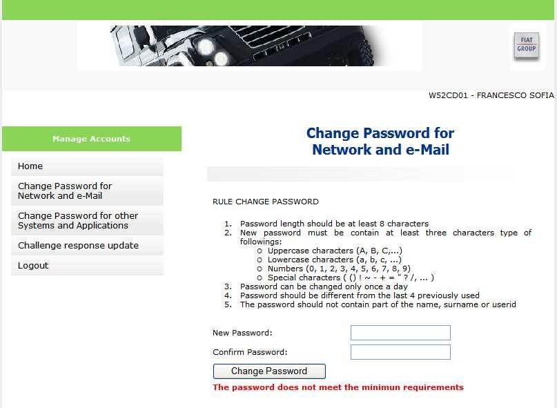 /03/2010 Picture 6 - Error in password change 2.3.3 Change the password for user needs If you access the ICTSelfCare to change your password at the first access or because it has expired, you must follow the steps described so far.