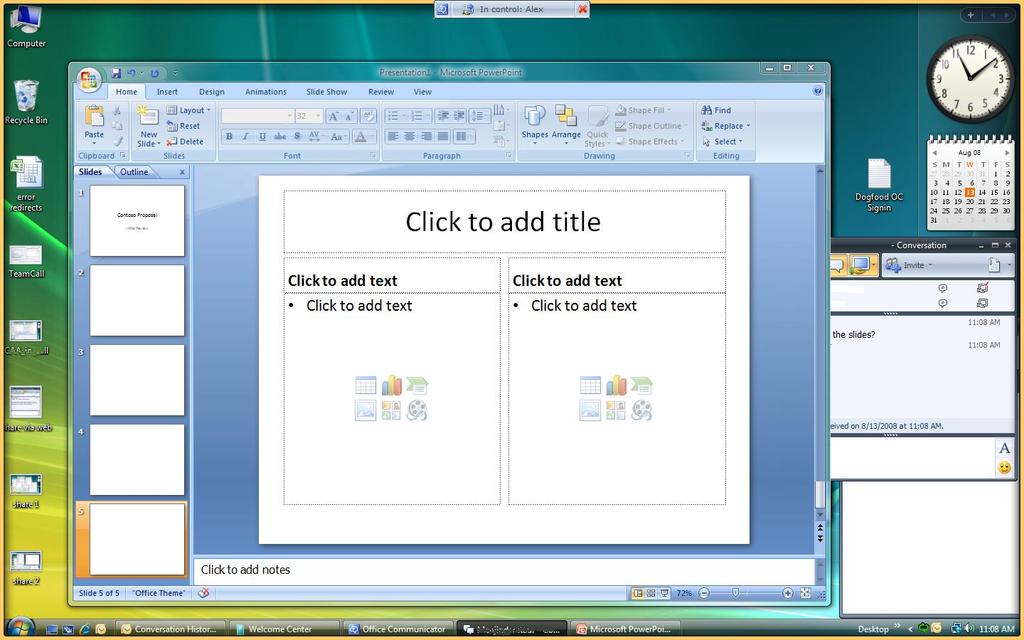 48 Microsoft Office Communicator 2007 R2 Getting Started Guide Figure 9.2. Desktop sharing from the sharer s viewpoint 2.