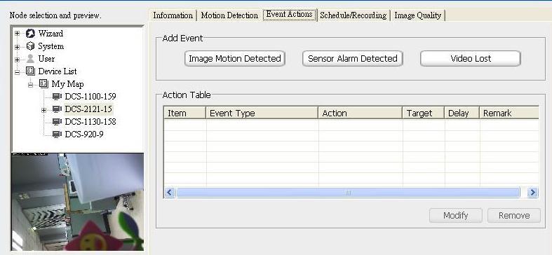 E.2.4.2.4. Device Setting Event Actions These event actions are more related to the device event, such as: when the image motion detected or sensor alarm detected or video lost event occurred.