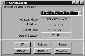 If the default IP address of the router/access point (192.168.1.1) was not changed, the IP address should now read 192.168.1.x (with x being a number between 2 and 254).