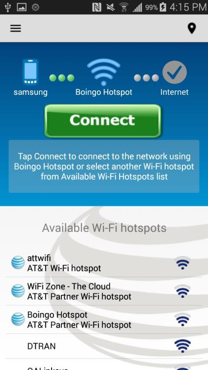 If your device is already associated to an AT&T Wi-Fi, AT&T partner or third party hotspot when you first launch the AT&T Global Network Client application, you will be able to connect to the