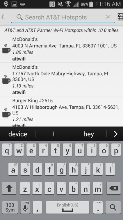 Figure 27: Search AT&T Hotspots Broad searches may take some time to return the search results.