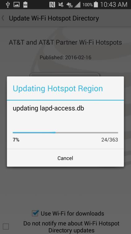 After tapping the Update Hotspot List button, you will be getting download progress popup.