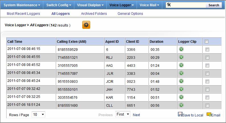 Voice Logger > All Loggers See page 132 for details on a special Advanced Search function that is available for searching Voice Logger clips.