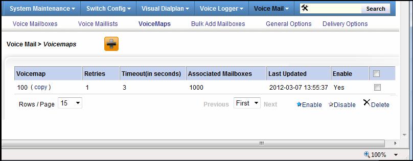 Voice Mail > Voicemaps Selecting Voice Mail > Voicemaps from the Web Config Main Menu opens a screen from which you can add and manage VoiceMaps for your site.