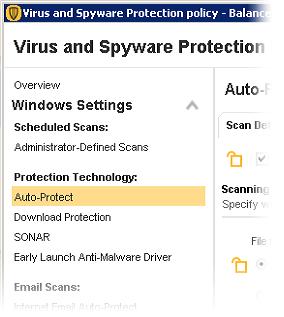 In the left pane, select Windows Settings > Protection Technology > Auto-Protect.