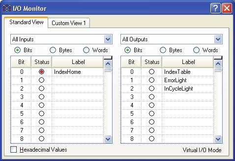 5. The EPSON RC+ 5.0 GUI 5.11.4 I/O Monitor Command (Tools Menu) The I/O Monitor window lets you monitor all controller hardware inputs and outputs and also memory I/O.
