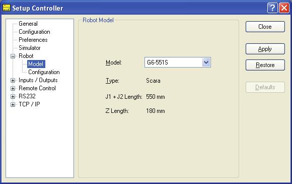 8. Simulator 3. Configure a robot In this tutorial, a G6-551S robot model is used. (1) Select the EPSON RC+ 5.0 menu-[setup]-[controller].