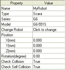 8. Simulator (3) Property Grid Pane In the Property Grid pane, you can view and change the settings of the robot objects and layout objects in the Layout Object pane.