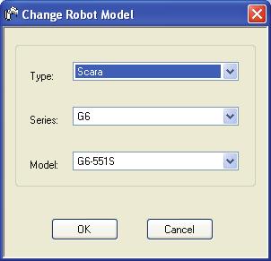 8. Simulator Changing the robot model When you want to change the displayed robot model, click on the button in the Change Robot property and the dialog shown below will be displayed.