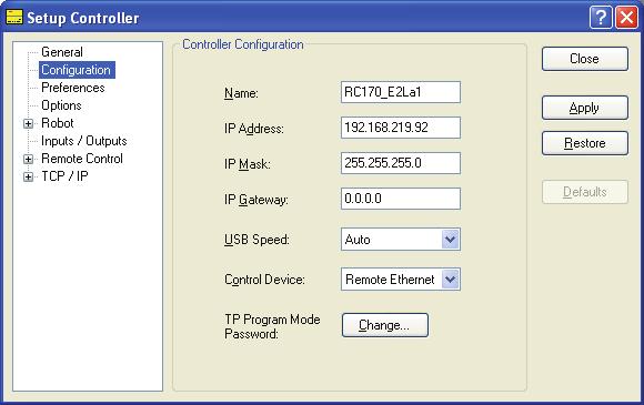 (2) Configure the necessary items for the remote Ethernet control. (3) Click Apply to save the new setting and click Close. For the details of the dialog setting, refer to the section 5.12.