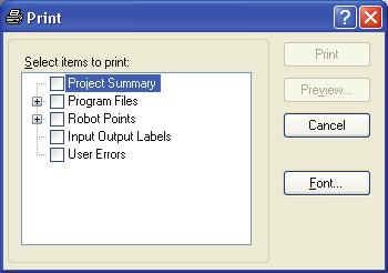 5. The EPSON RC+ 5.0 GUI 5.6.11 Print Command (File Menu) This command opens the Print dialog box.
