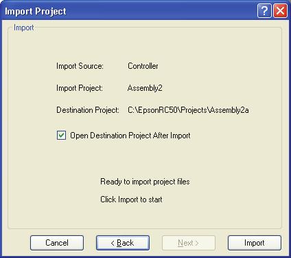 After import, you will need to re-teach the vision models and perform the calibrations. Follow these steps to import a project from a controller: 1.