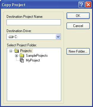5. The EPSON RC+ 5.0 GUI 5.9.10 Copy Command (Project Menu) The Copy command copies all files in the current project to a specified drive, folder, and project name.