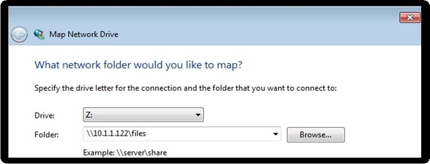The following Figure 5 shows how a user could map a Nasuni Filer share ( files ) to our Windows 7 host computer.