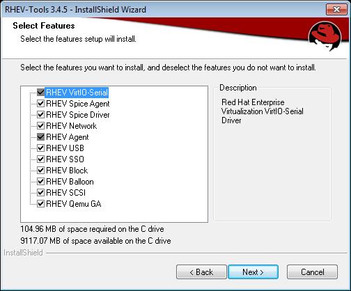 CHAPTER 3. INSTALLING WINDOWS VIRTUAL MACHINES Figure 3.2. Selecting All Components of Red Hat Virtualization Tools for Installation 6.