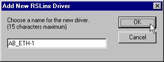 Configuring the RSLinx Ethernet Communication Driver C-3 4. Select Ethernet Devices and click on Add/New. You will be prompted to name the driver. 5. Select the default driver name (e.g., AB_ETH-1) or type in your own name and click on OK.