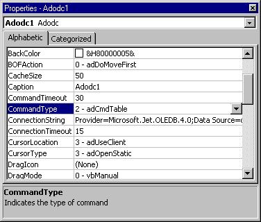 Success! That wasn't too bad was it? We've opened a password protected Access database from within Visual Basic. The ADO Data Control Working with the ADO Data Control is not quite as simple.