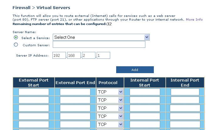 Manually Configuring your Modem/Router Virtual Servers Virtual servers allow you to route external (Internet) calls for services such as a web server (port 80), FTP server (Port 21), or other