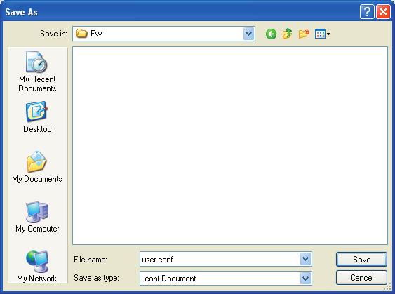 A window will open that allows you to select the location in which to save the configuration file. Select a location.