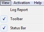 View Log Report Use this option to view / save the log report. Toolbar Use this option to view or hide the Toolbar.