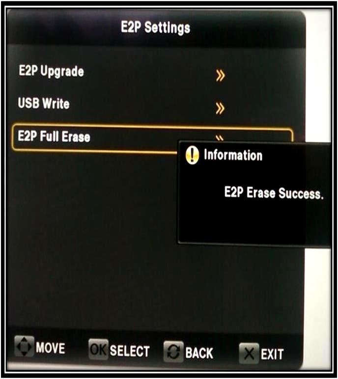 Step 16:- Selected E2P Full Erase settings in Service Menu using Navigation Keys Use Right Navigation Key or OK Key