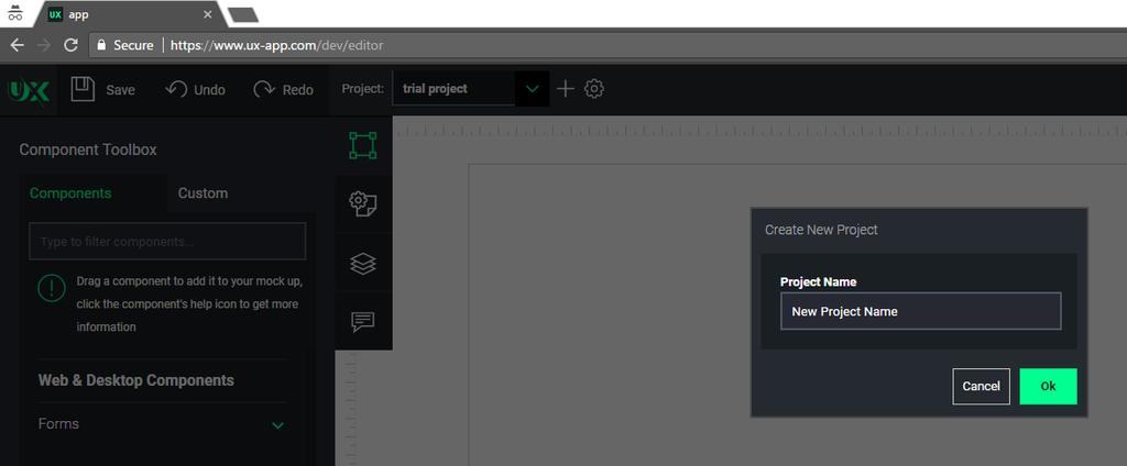 Managing Your Projects Adding a New Project Create New project Click the + symbol to