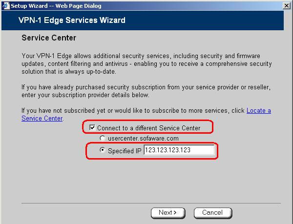 The Services Wizard opens, with the Service Center dialog box displayed. 3.