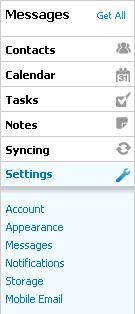 9 Settings This section allows you to manage MyInbox, as well as your mobile MyConnect services (MyEmail, MySync). Click Settings on the lower left.
