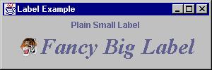Example JLabel in Action public class LabelPanel extends JPanel { public LabelPanel() { // Create and add a JLabel JLabel plainlabel = new JLabel("Plain Small Label"); add(plainlabel); // Create a