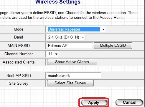 1. Go to Basic Settings. There are several mode available for EW-7416APn/EW-7228APn 2. Select the option "Universal Repeater". Click on Select Site Survey button. 3.