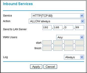 Inbound Rules (Port Forwarding) Because the wireless modem router uses Network Address Translation (NAT), your network presents only one IP address to the Internet, and outside users cannot directly