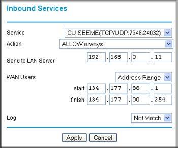 Figure 19. Considerations for Inbound Rules If your external IP address is assigned dynamically by your ISP, the IP address might change periodically as the DHCP lease expires.