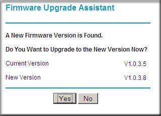 Note: To turn off the automatic firmware check at log in, clear the Check for Updated Firmware Upon Log-in check box on the Router Upgrade screen.