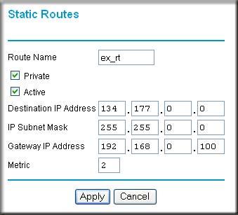 The static route will not be reported in RIP. d. Select Active to make this route effective. e. Enter the destination IP address of the final destination. f. Enter the IP subnet mask for this destination.