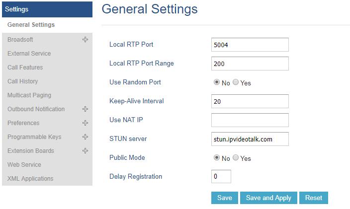 Figure 7: General Settings STUN Server 4. Go to Account Account X Network Settings. 5. Set NAT Traversal to STUN as shown below.