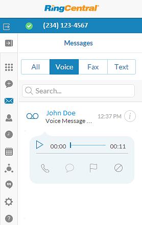 RingCentral for Google User Guide Voicemail Message 21 Voicemail Message In order to listen to your voice message click on the name or number that appears on the message.