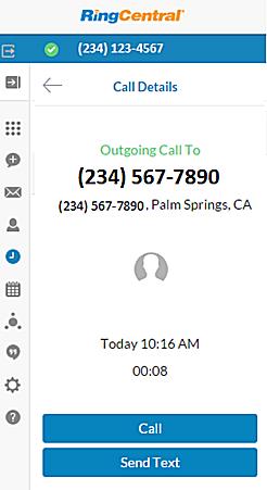 RingCentral for Google User Guide Call Details 29 Call Details The Call Details screen shows detailed call information.