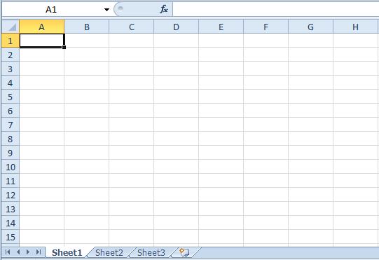 The following figure (figure 1.c) shows the work area on Excel. This area is formed of cells. Each rectangle on the work area is called a cell and each cell has an address.