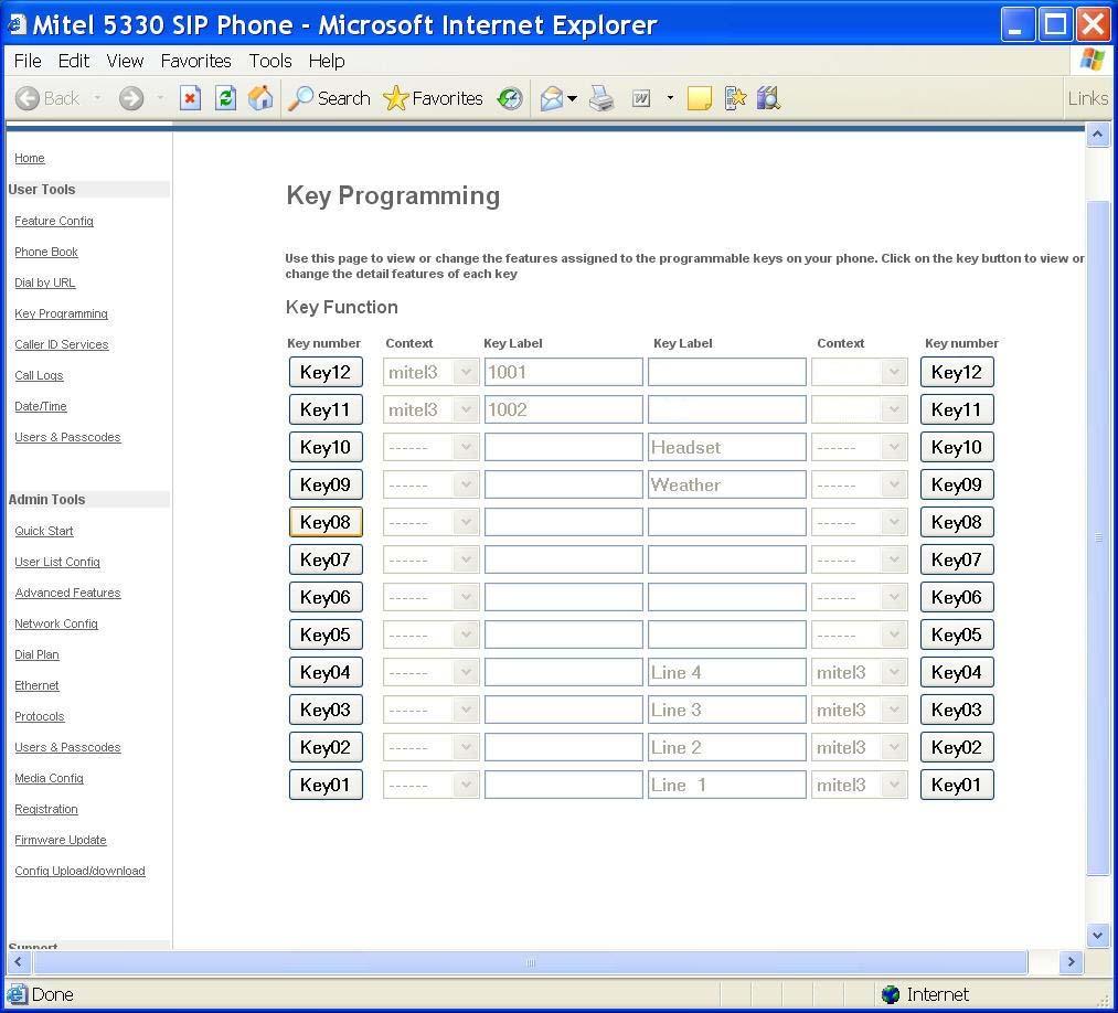 5330/5340 IP Phone SIP User and Administrator Guide To program a BLF Key: 1. Access the Key Programming page of the Web Configuration Tool. 2.