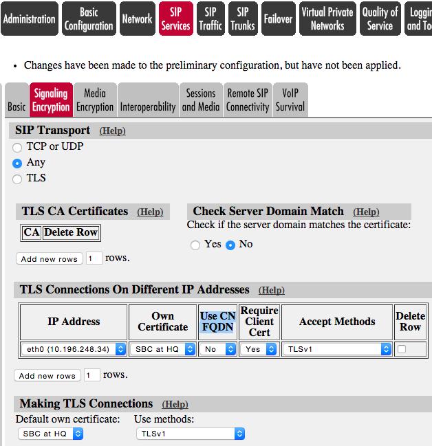 Under Check Server Domain Match, select No. Under TLS Connections on Different IP Addresses, configure as follows: Set IP Address to that of the external interface (see Figure 7).