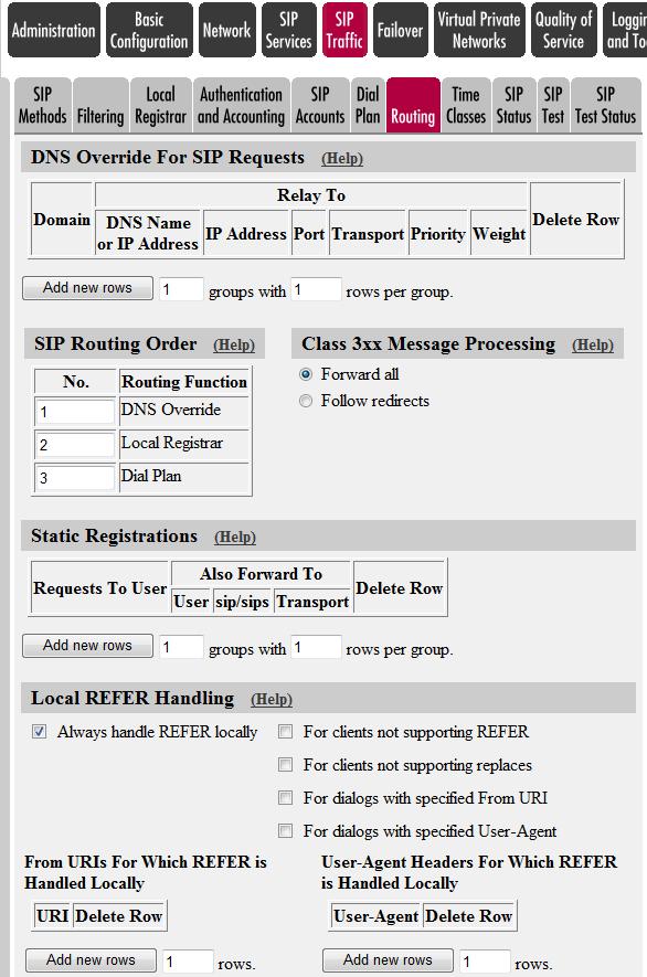 Figure 31. Configuring local REFER handling If necessary (if the box was previously unchecked), click on Save (at the bottom of the page).