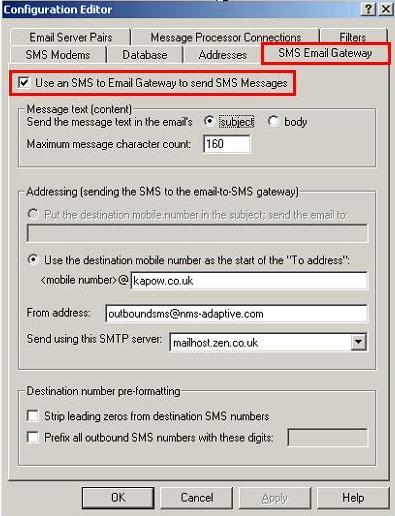 SMS messages can be sent by email, if this is a required setup click on the SMS Email Gateway tab.