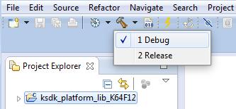 Run a demo using Kinetis Design Studio IDE Figure 38. Selection of the build target in KDS IDE The library starts building after the build target is selected.