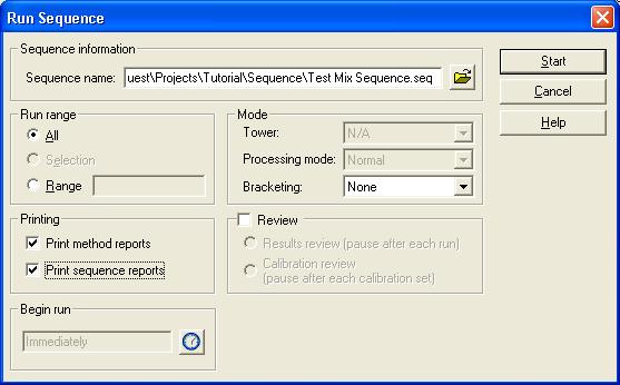 Click to open the Sequence Run dialog box. 2. Click to browse for and select a sequence file. 3. Select the All or the Range option for the Run range. Enter a contiguous range with a dash, as in 1-10.